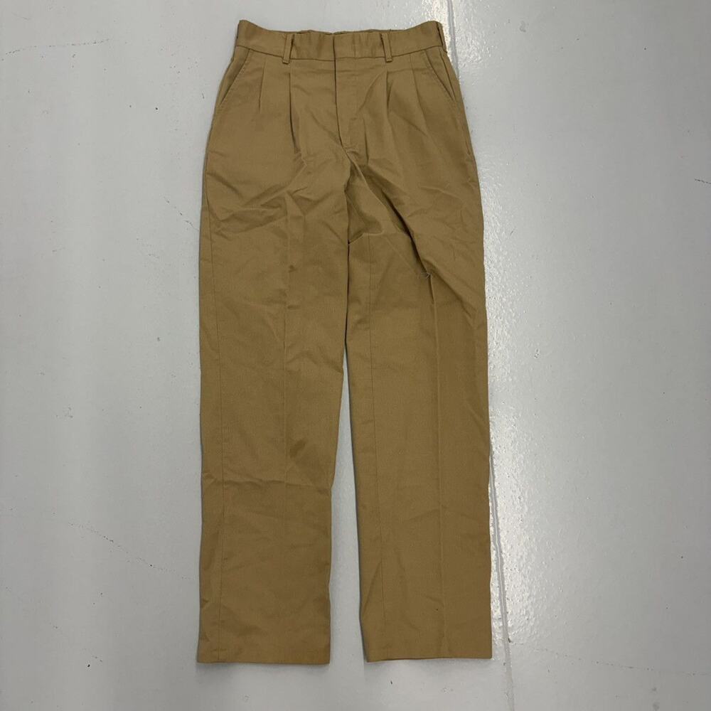 Vintage 70s Tan Pleated Straight Workwear Trousers 29x30